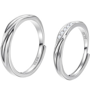 SD情侣对戒纯银共度爱河钻戒情侣戒指一对可调节开口戒送女友礼物