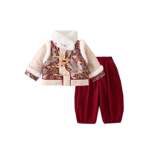 女童周岁女宝礼服儿童洋气小公主冬装2025新款巨好看国风新年服装