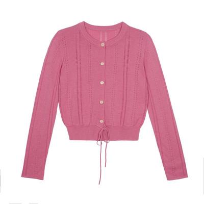 镂空排花绑带针织开衫