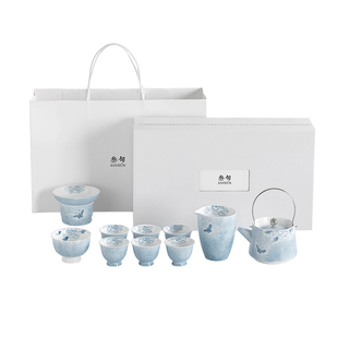 叁旬手绘蝶恋花提梁壶功夫茶具套装整套家用高档轻奢陶瓷套组礼盒