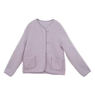 忘城N970座/雾紫/冬款羊毛混纺外套新款保暖圈圈纱圆领百搭上衣女