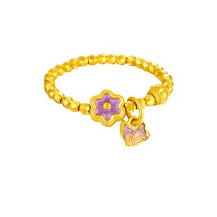 金至尊官方小福蝶黄金戒指蝴蝶足金戒指新款金珠指环生日礼物