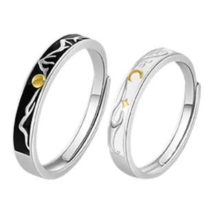 朝朝暮暮纯银情侣戒指一对时尚精致男女学生异地恋开口对戒可刻字