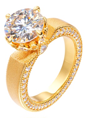 VISING珠宝3克拉莫桑钻石钻戒戒指S925银戒指手工刻丝