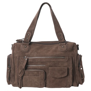 SONWA/原创 莫里斯本机车包 麂皮绒水洗复古多口袋拉链单肩斜挎包