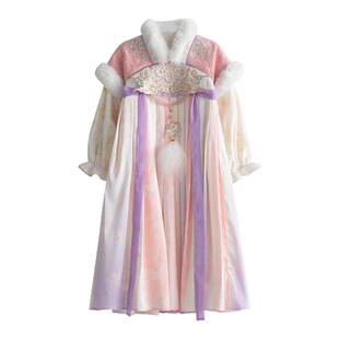 汉服女童2026冬季款女孩仙气古风粉色加绒甜美公主连衣裙儿童襦裙