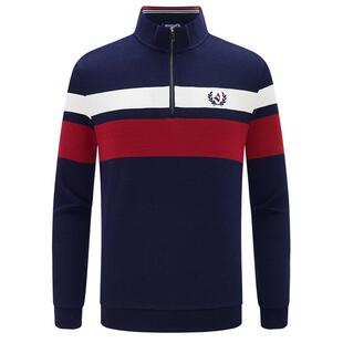 Navigare意大利小帆船秋季新款长袖条纹针织衫男休闲半拉链卫衣