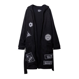 英伦风鹿皮绒风衣男中长款加绒加厚刺绣过膝情侣装大衣女斗篷外套