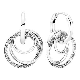 Pandora潘多拉亲情永恒耳环三环交缠耳坠时尚礼物