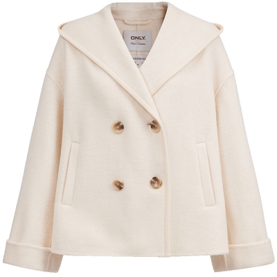 ONLY落肩连帽侧开衩毛呢大衣