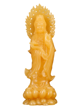 黄玉观音佛像摆件保平安镇宅纳福