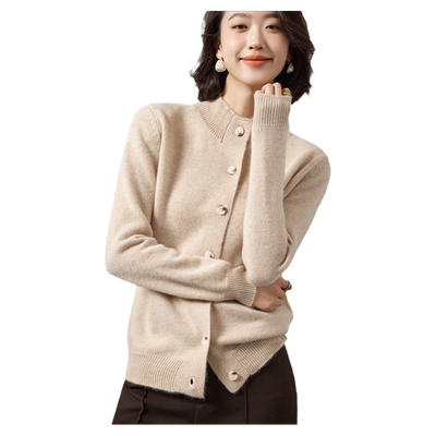 圆领100纯山羊绒开衫女毛衣2025秋冬新款高级感宽松加厚针织外套