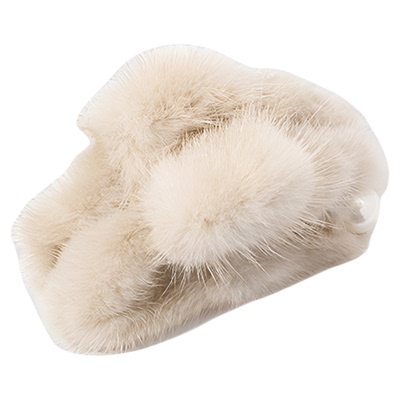 兰诺珍珠水貂毛抓夹2025秋冬新款发夹后脑勺发量多毛绒鲨鱼夹发饰