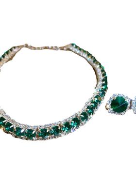 绿色宝石项链耳钉套装女款