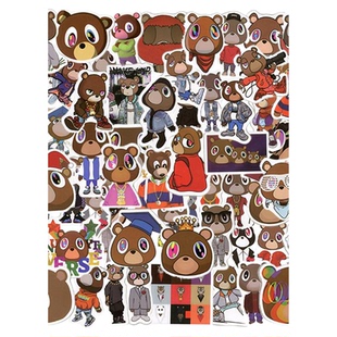 60张Kanye毕业熊贴纸侃爷泰迪熊笔记本行汽车手机背卡日记本手账摩托车电瓶车手机壳小冰箱装饰防水小贴画