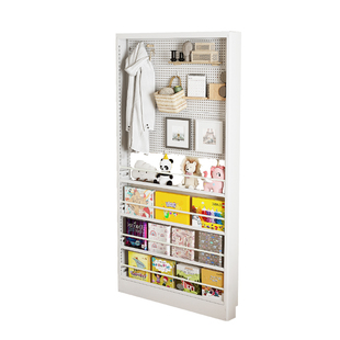 可定制金属门后洞洞板置物架一体靠落地墙极窄收纳储物架超薄书架