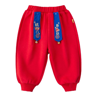 嘟嘟家男童拜年服宝宝唐装裤子加绒儿童冬装长裤过年服女童新年装