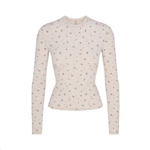 no info Coquette 2026早春复古樱桃碎花修身长袖T恤衫/宽松长裤