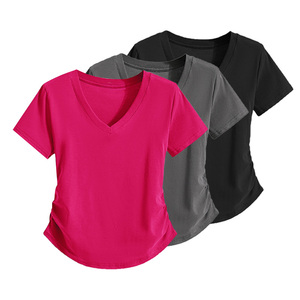 高端胖mm大码t恤夏季女装短袖纯棉弹力V领上衣200斤宽松遮肚体恤
