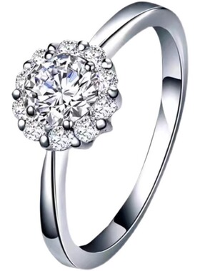 50分手捧花莫桑钻戒指女纯银一克拉钻石戒指不掉色对戒结婚仿真戒