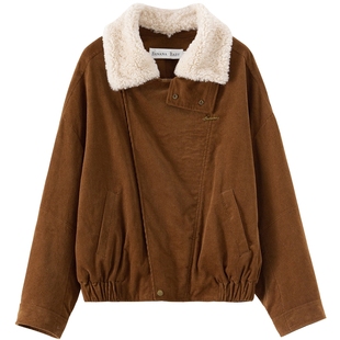 【100%棉】BANANA BABY2025年冬新款潮酷风夹克外套女灯芯绒毛领