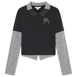 Goodland美地女装假两件撞色拼接针织衫上衣2025秋新款LC35360020