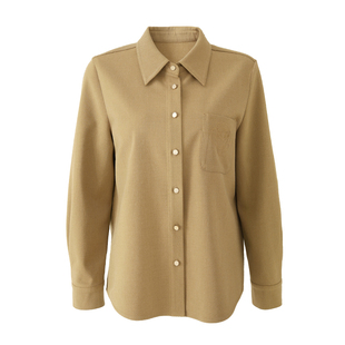 娅丽达刺绣加厚毛呢衬衫女2025秋冬新款羊毛打底内搭衬衣叠穿外套