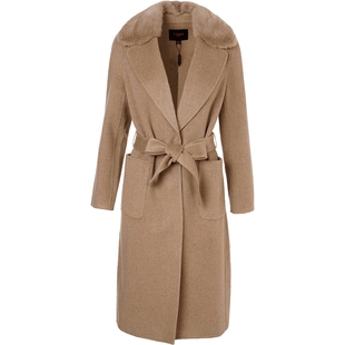 YINER音儿女装冬季水貂毛领双面纯羊绒大衣