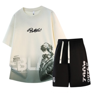 青少年短袖t恤男孩夏季初中学生半袖大童纯棉上衣服帅气男装套装