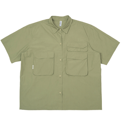 REBIRTH翻领短袖日系多口袋衬衫