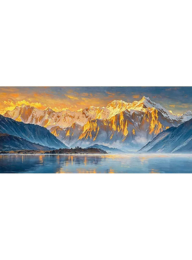 纯手绘日照金山油画横幅客厅