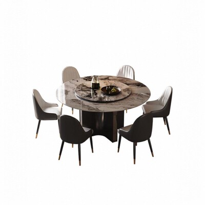 意式轻奢大理石超晶石圆餐