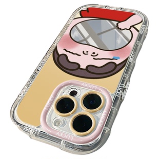 镂空哈欠卡通镜面适用于华为奶油壳oppo苹果15新iPhone16pro/12/11promax手机壳真我红米小米13pro/ultra