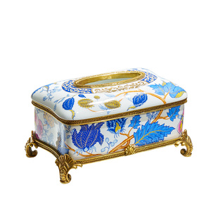 欧式奢华陶瓷手绘纸巾盒玄关茶几餐桌花开富贵装饰抽纸盒C5902