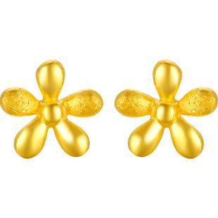 周六福黄金耳饰女款花朵足金时尚小耳钉计价喷砂花瓣妇女节礼物
