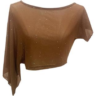 肚皮舞上衣2024新款夏季性感斜肩亮点网纱舞蹈服装东方舞练功服透