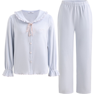 商场同款MYBODY冬季新款睡衣女款甜美娃娃领绑带蝴蝶结家居服套装