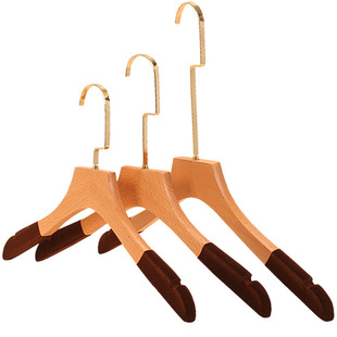 榉木本色实木防滑植绒衣架包邮定制LOGO刻字服装店男女款原色衣挂