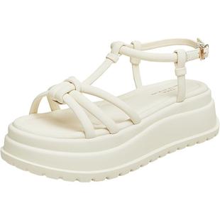 TATA他她厚底一字带凉鞋女鞋休闲运动绑带凉鞋2024夏新款DWFU1BL4