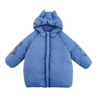 幼悠男童2025新款小兔印花连帽棉服冬季时尚中长款防风保暖外套潮