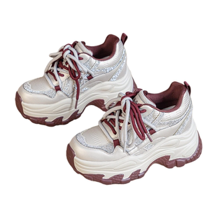 品牌真皮厚底老爹鞋女2026春季新款小个子增高时尚百搭休闲运动鞋