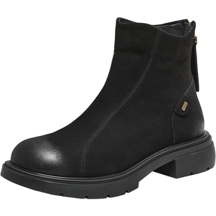 TATA他她靴子冬羊皮女鞋时装靴时尚短靴新款短筒粗跟靴WXB05DD5