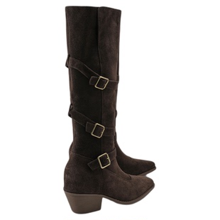 millies妙丽女鞋复古英伦风西部骑士靴2025年冬季新款加绒时装靴