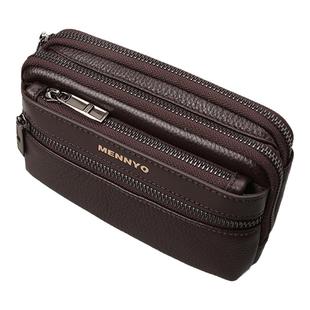 MENNYO曼奴手机包男穿皮带手机腰包迷你真皮男包袋牛皮户外小背包