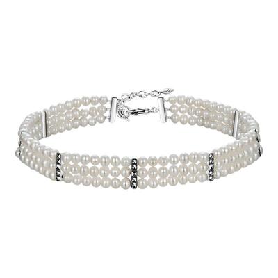 曼古银三排珍珠项链银饰颈链