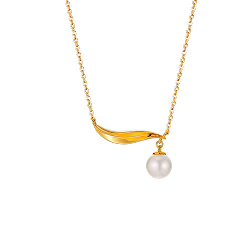 周大生竹叶珍珠项链正圆强光珍珠吊坠女锁骨链百搭轻奢7-7.5mm