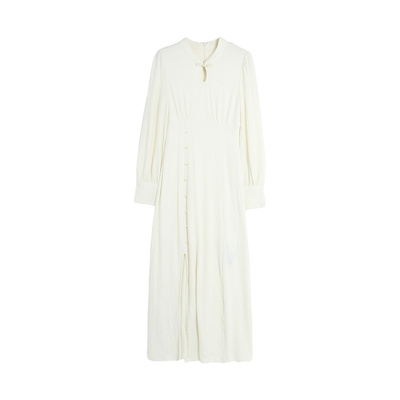 西町村屋盘扣气质开衩款针织长裙