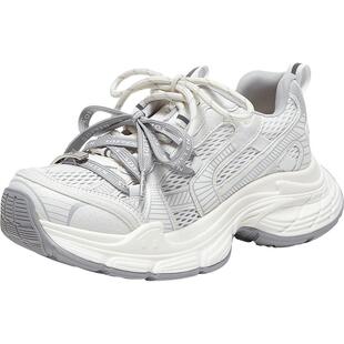 百思图2026夏季新款网面透气老爹鞋厚底增高运动休闲女鞋G1135BM6