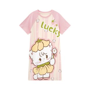 2026新款女童卡通睡裙夏季短袖中长款纯棉薄款公主风女孩家居服