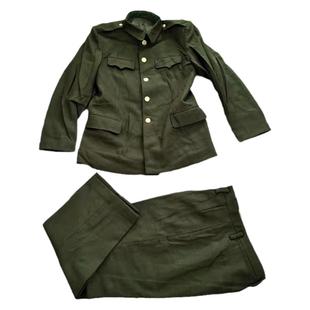 老货扒伍呢子服男士冬季绿色毛呢长袖外套干呢中山装西服